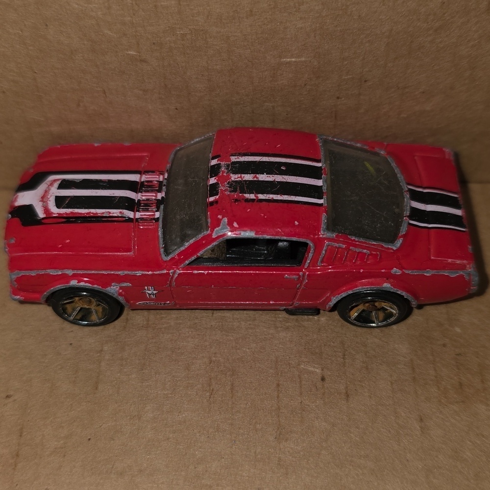 65 Mustang Mattel Red Racing Car with Black Stripes